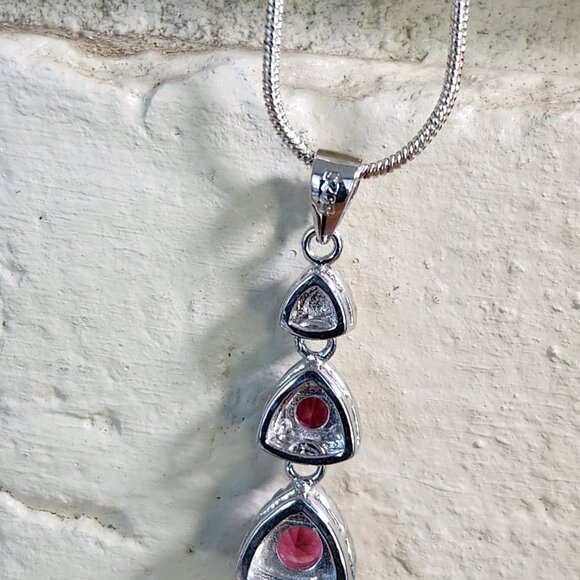 New Womens Ruby Necklace Set in 925 Silver & 14ktwg - Picture 3 of 8